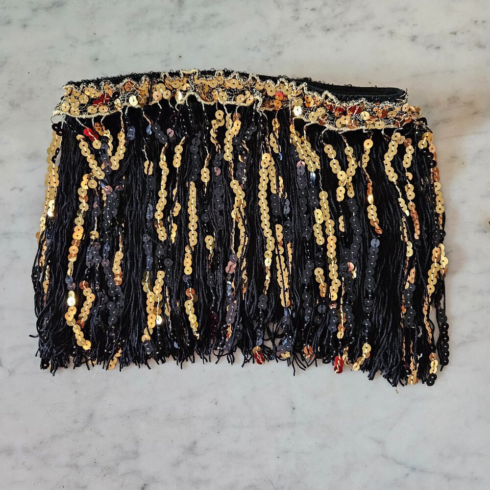 Weissman gold and black fringe skirt (SC)